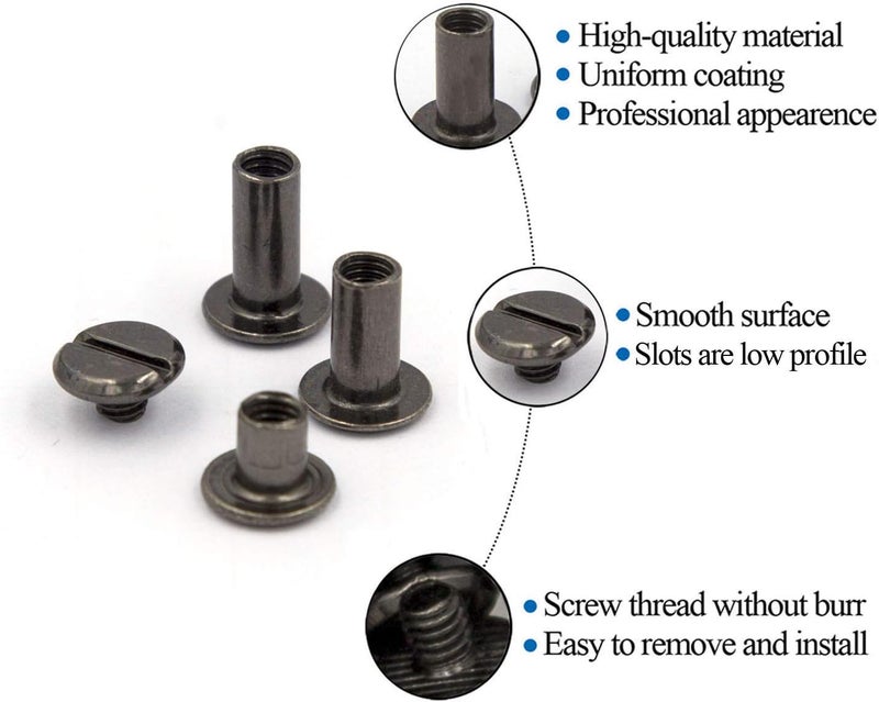 ALLOYPRO 75 Sets Chicago Screws Assorted Kit 3 Sizes Gun Meta Leather Rivets 1/4 3/8 1/2 Screw Rivets Flat Fillister Book Binding Posts Nail Rivet Chicago Bolts for DIY Leather Craft (5 x 6,10,12) - Image 3